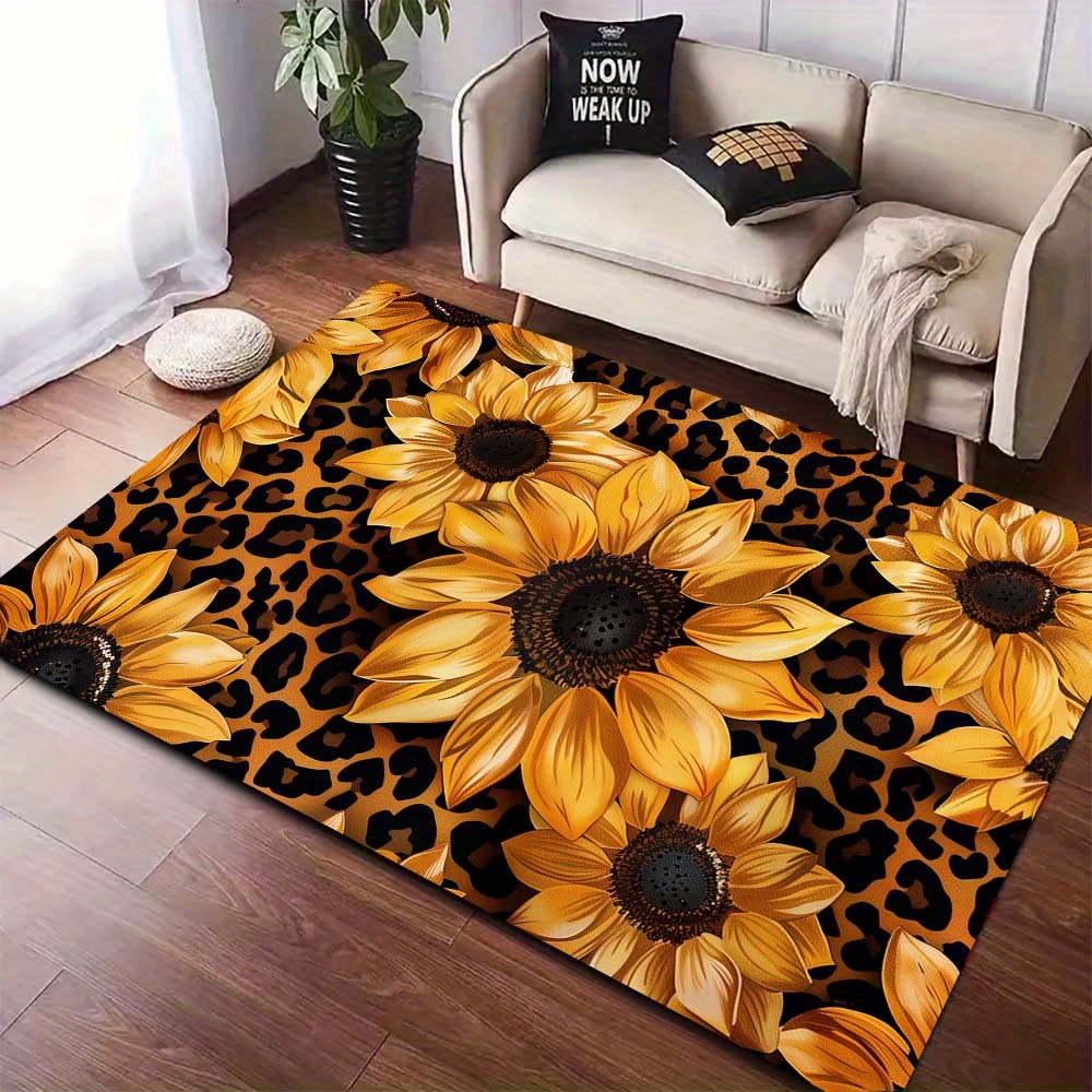 

Sunflower & Leopard Print Puzzle Design Carpet - Soft Polyester, Perfect For Office Chair Decor, Ideal Holiday Gift, 800g/m2