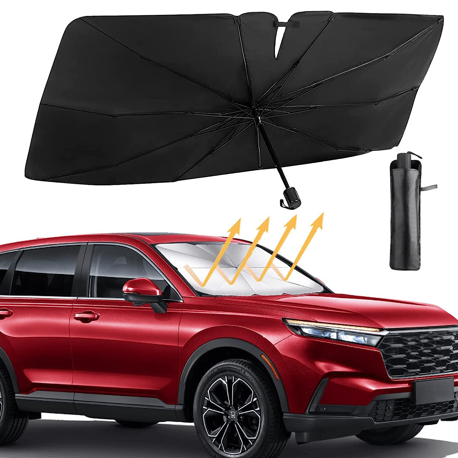 Image of 1pc Car Sun Shade Umbrella, Foldable Windshield Sunshade Umbrella For Block, Automotive Sunshades, Fit Most Vehicles Accessories Car Accessories