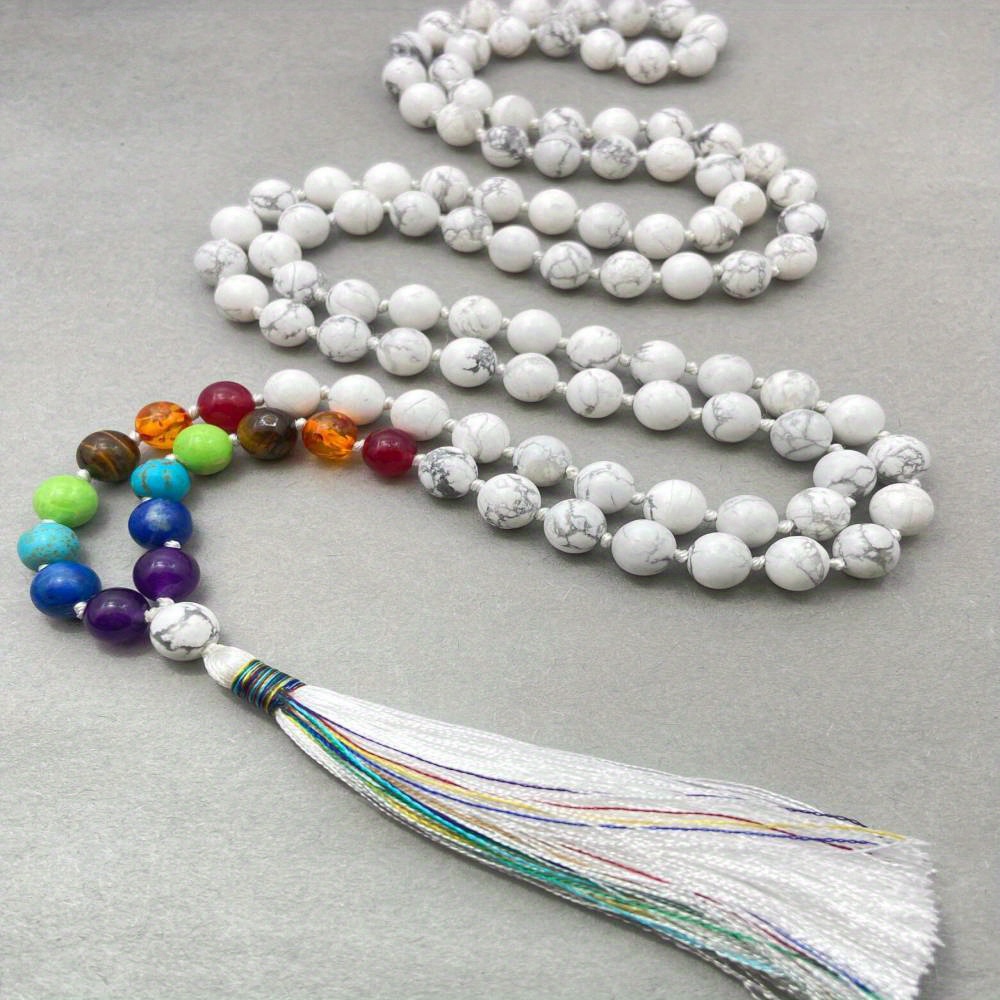 Handmade Turquoise Beads Seven Chakra 108 Knotted Mala Necklace