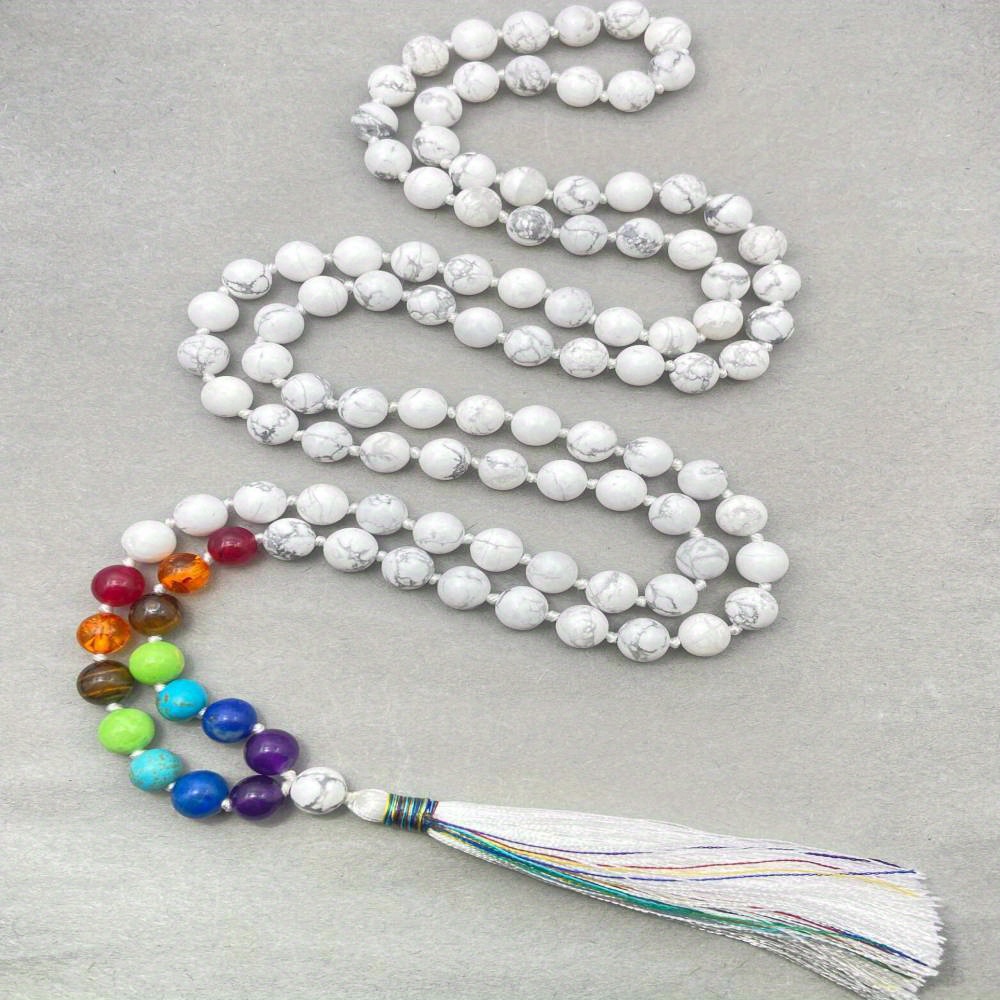 Handmade Turquoise Beads Seven Chakra 108 Knotted Mala Necklace
