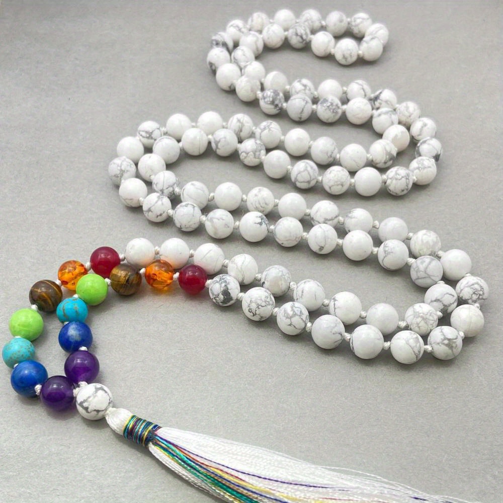 Handmade Turquoise Beads Seven Chakra 108 Knotted Mala Necklace