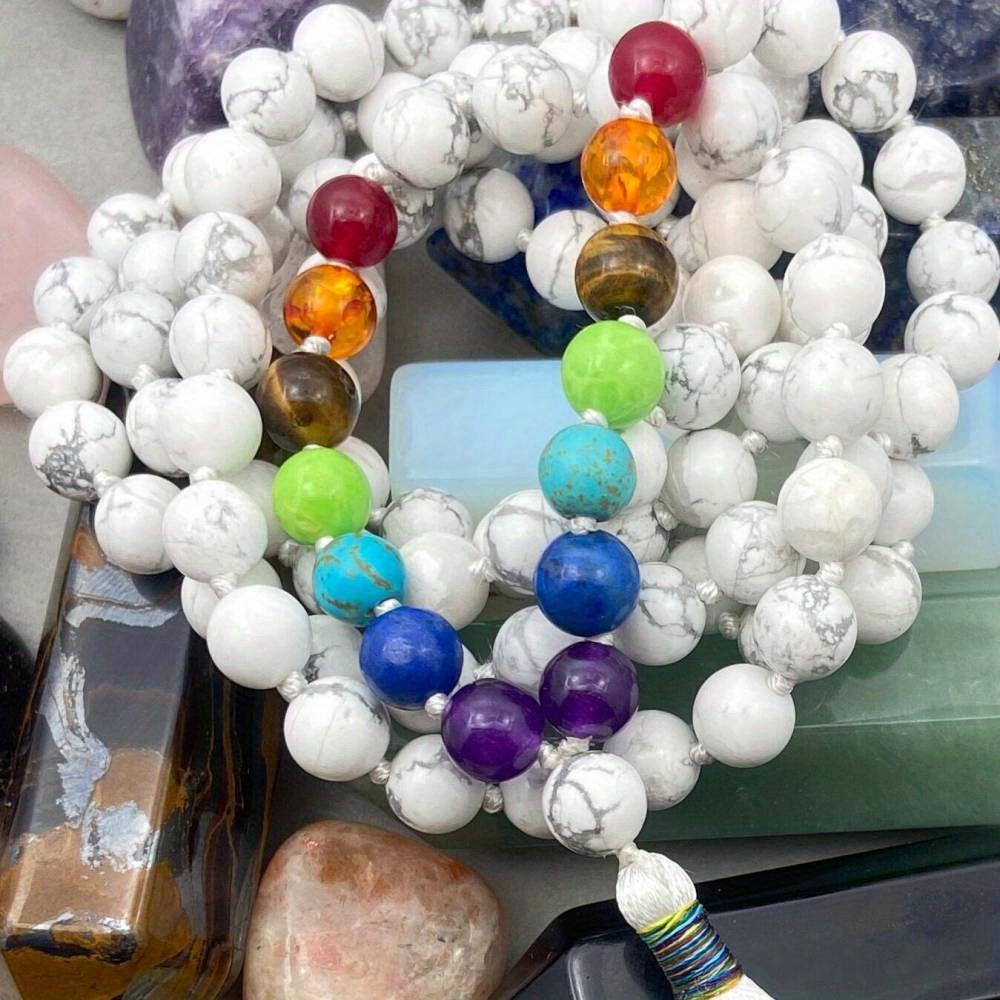 Handmade Turquoise Beads Seven Chakra 108 Knotted Mala Necklace