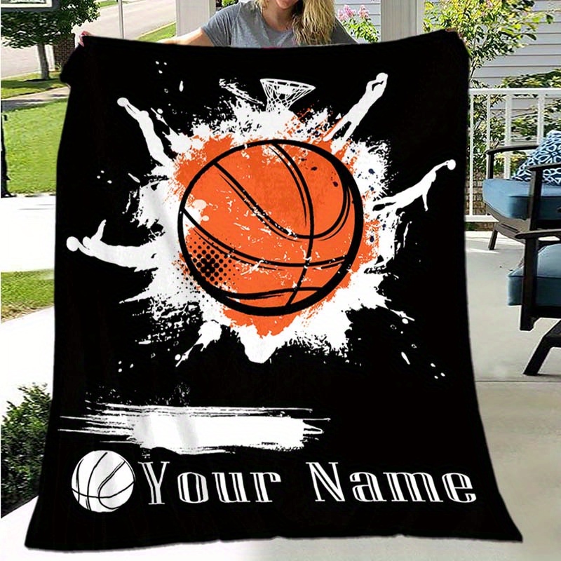 

Personalized Basketball-themed Flannel Blanket With Custom Name - Soft, For , Camping & Travel - Perfect Gift For Sports Fans