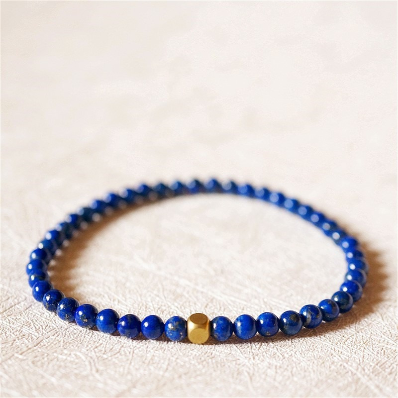 

1pc Elegant Lapis Gemstone Bracelet, Natural Stretch Jewelry For Men And Women, Minimalist Style Handcrafted Accessory