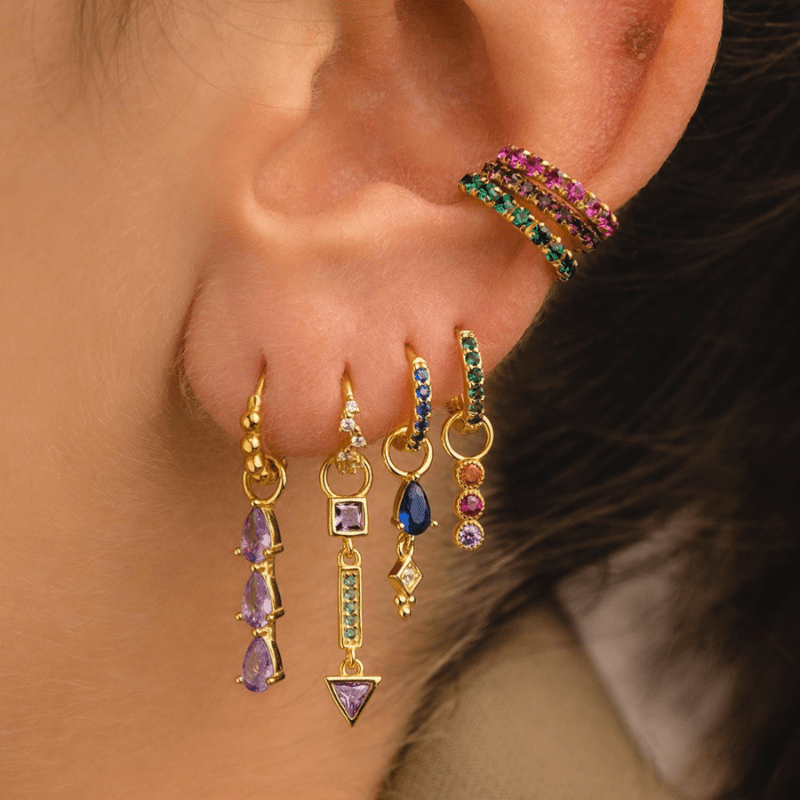 

7pcs Exquisite Water Drop Color Zirconia Fashion Personality Copper Multicolor Earrings Suit Ladies Banquet Party Party Gift