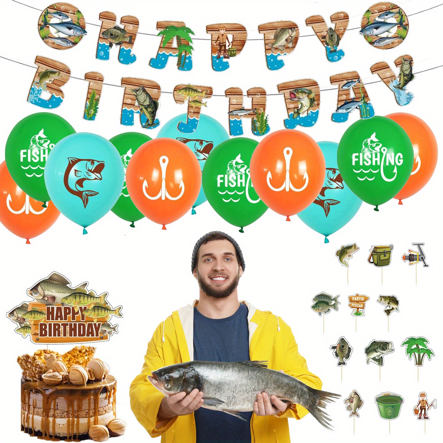 

Gone Fishing Party Decorations Kit Includes Fishing Banner-cupcake&cake Topper-balloons Fishing Themed For Birthday Party Supplies