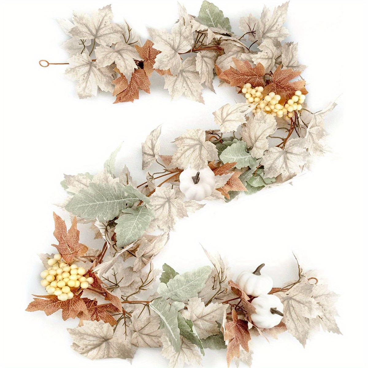 TEMU 2pcs 6ft Fall Garland Decor - Autumn , Pumpkins & Berries, High-quality Non-toxic Silk/plastic, Farmhouse Harvest Thanksgiving Halloween Decor