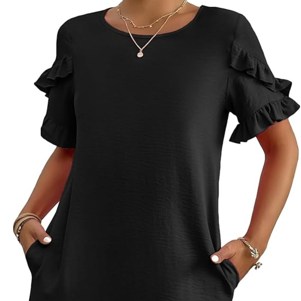 

Casual Women's Summer Dress 2024 - Short Sleeve A-line Mini With Pockets, Crew Neck Beach Shift