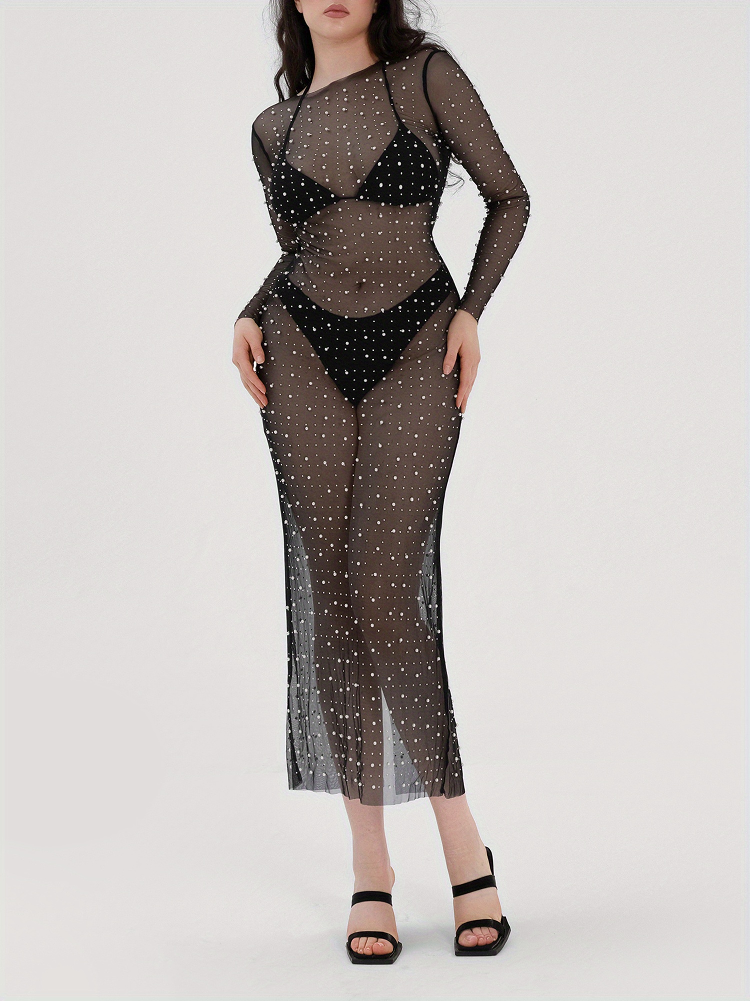 venus mesh dress VENUS Mesh Trimmed Cover-Up Dress | Black