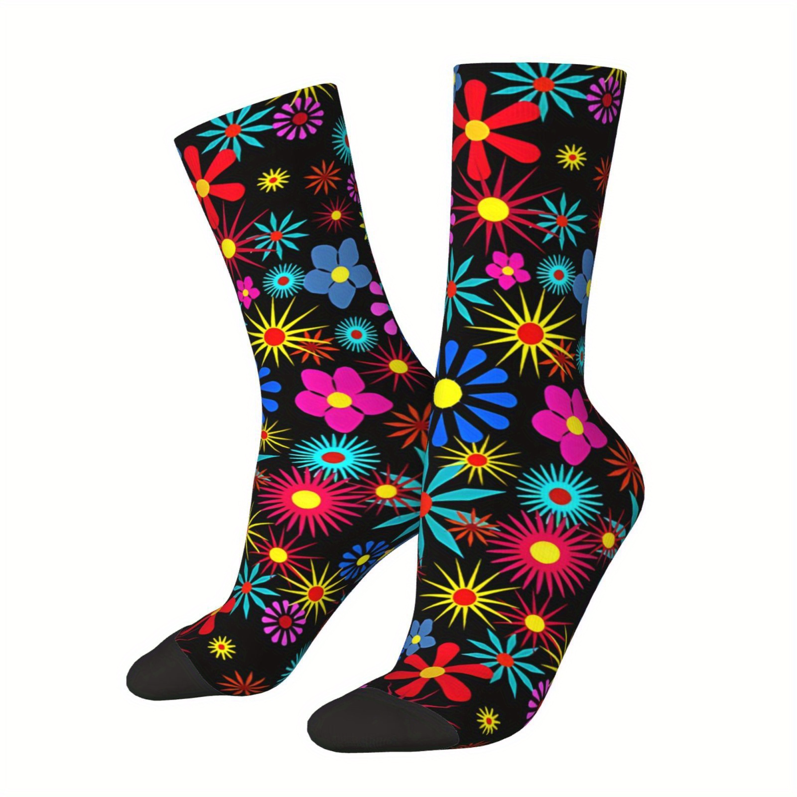 

Retro Hip Hop Colorful Floral Pattern Men's Compression Socks - Unisex Harajuku Seamless Printed Novelty Socks - Hand Wash Or Dry Clean - Random Print - Polyester Blend