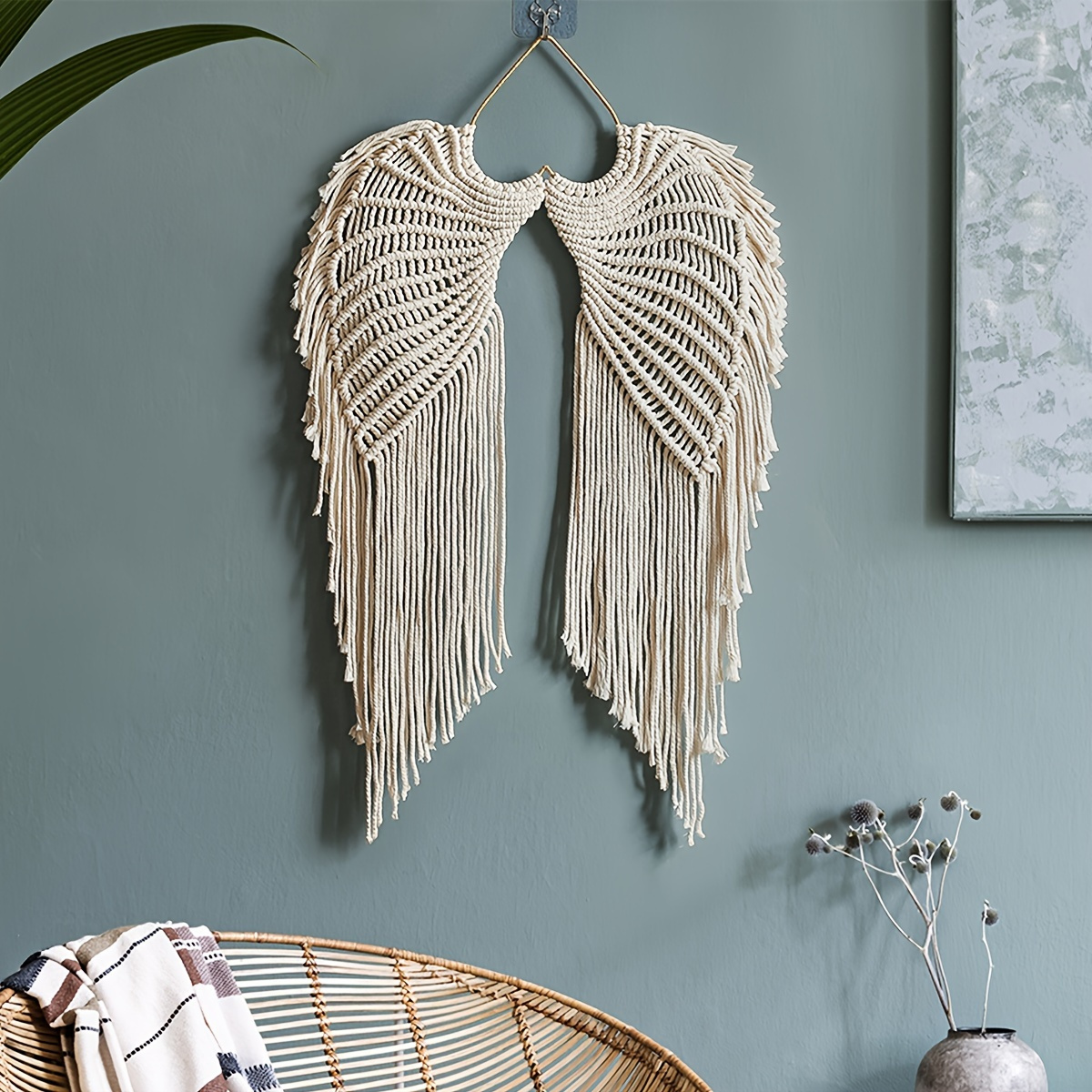 cotton woven angel wings tapestry wall hanging decor   macrame art with long tassels no feathers electricity free for hanukkah wedding home office bedroom decoration details 0