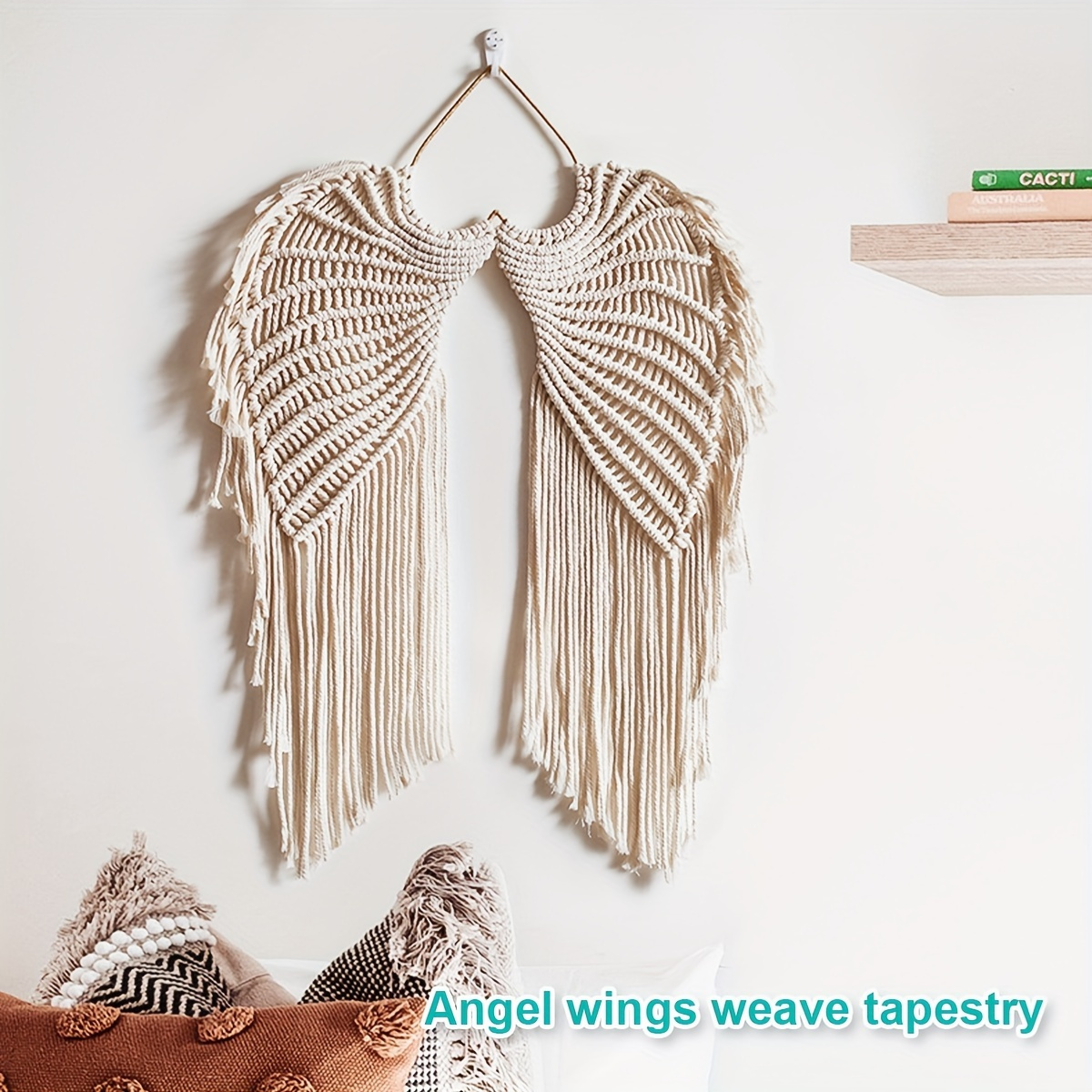 cotton woven angel wings tapestry wall hanging decor   macrame art with long tassels no feathers electricity free for hanukkah wedding home office bedroom decoration details 1