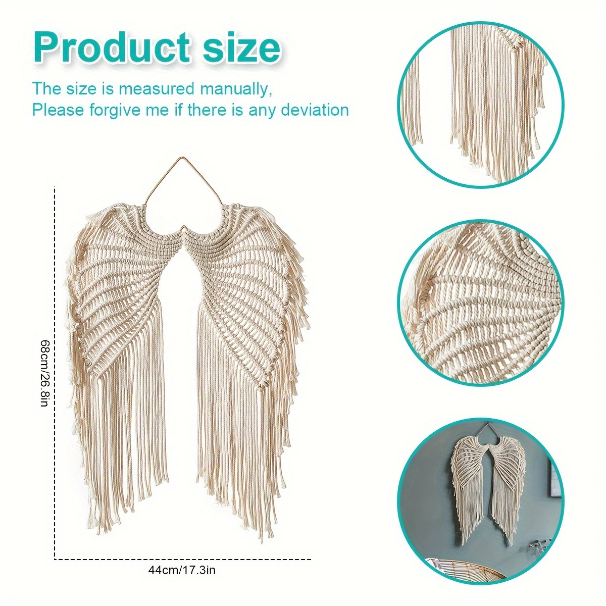 cotton woven angel wings tapestry wall hanging decor   macrame art with long tassels no feathers electricity free for hanukkah wedding home office bedroom decoration details 4