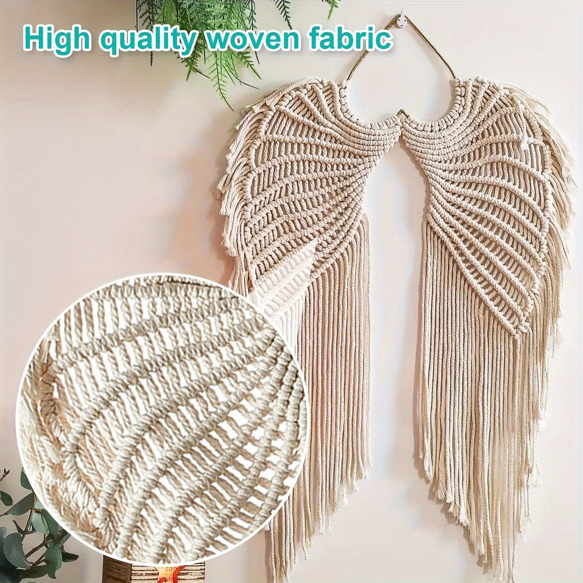 cotton woven angel wings tapestry wall hanging decor   macrame art with long tassels no feathers electricity free for hanukkah wedding home office bedroom decoration details 2