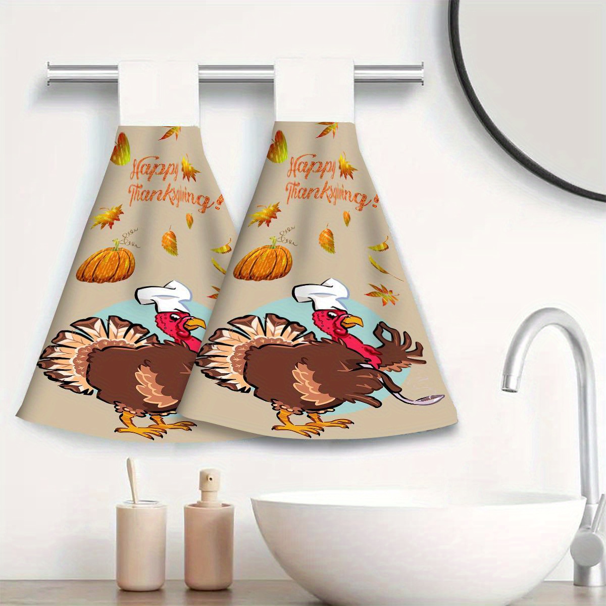 

Thanksgiving Cartoon Turkey Fingertip Towels Set - Lightweight, Modern Knit Fabric Towels, 100% Polyester, 250gsm - Decorative Dish Towels For Home And Kitchen - Unique Housewarming Gift