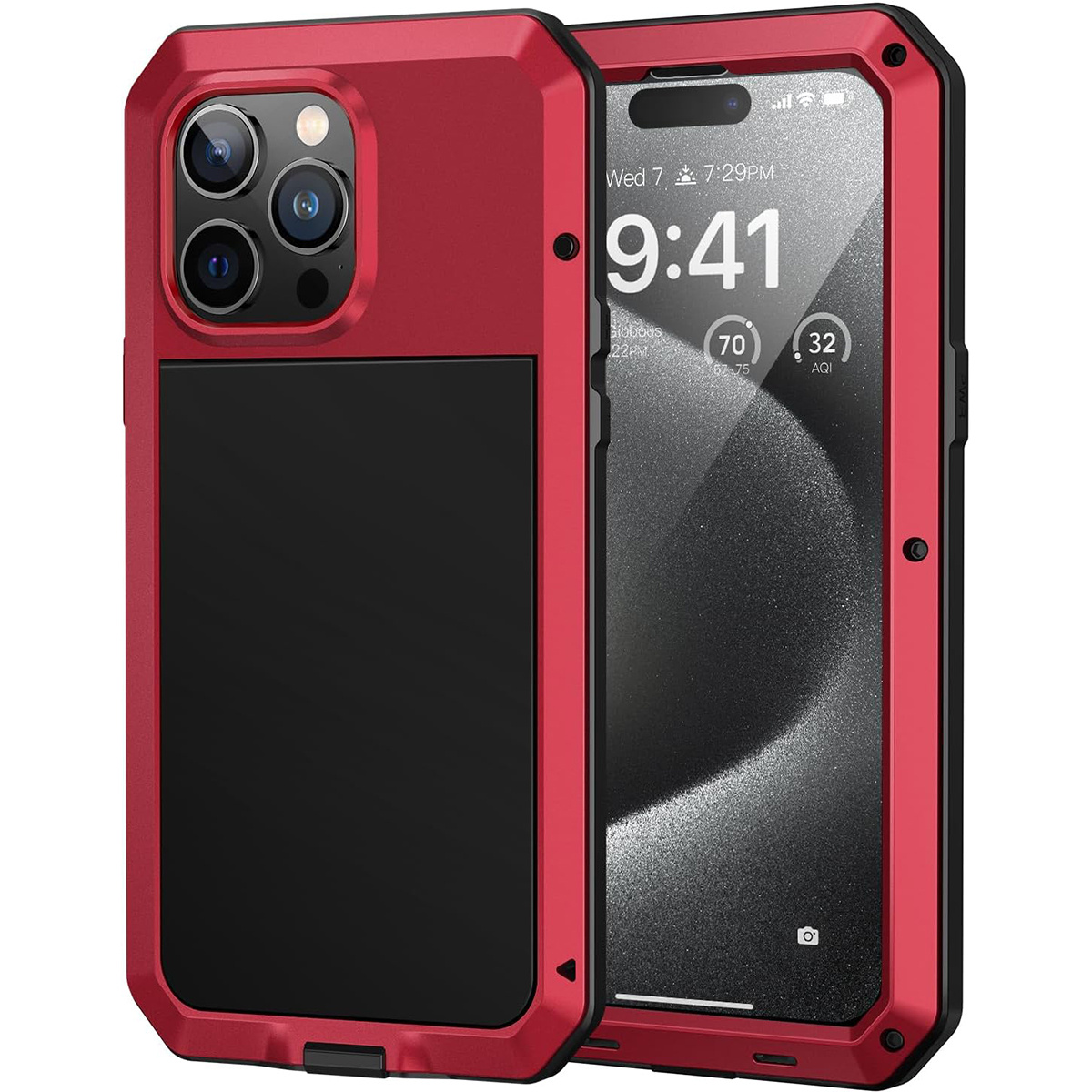 

For Iphone 15 Pro Metal Case Shockproof Aluminum Heavy Duty Shockproof Tough Rugged Case With Built-in Glass Screen Protector, 360 Full Body Dustproof Protective Cover