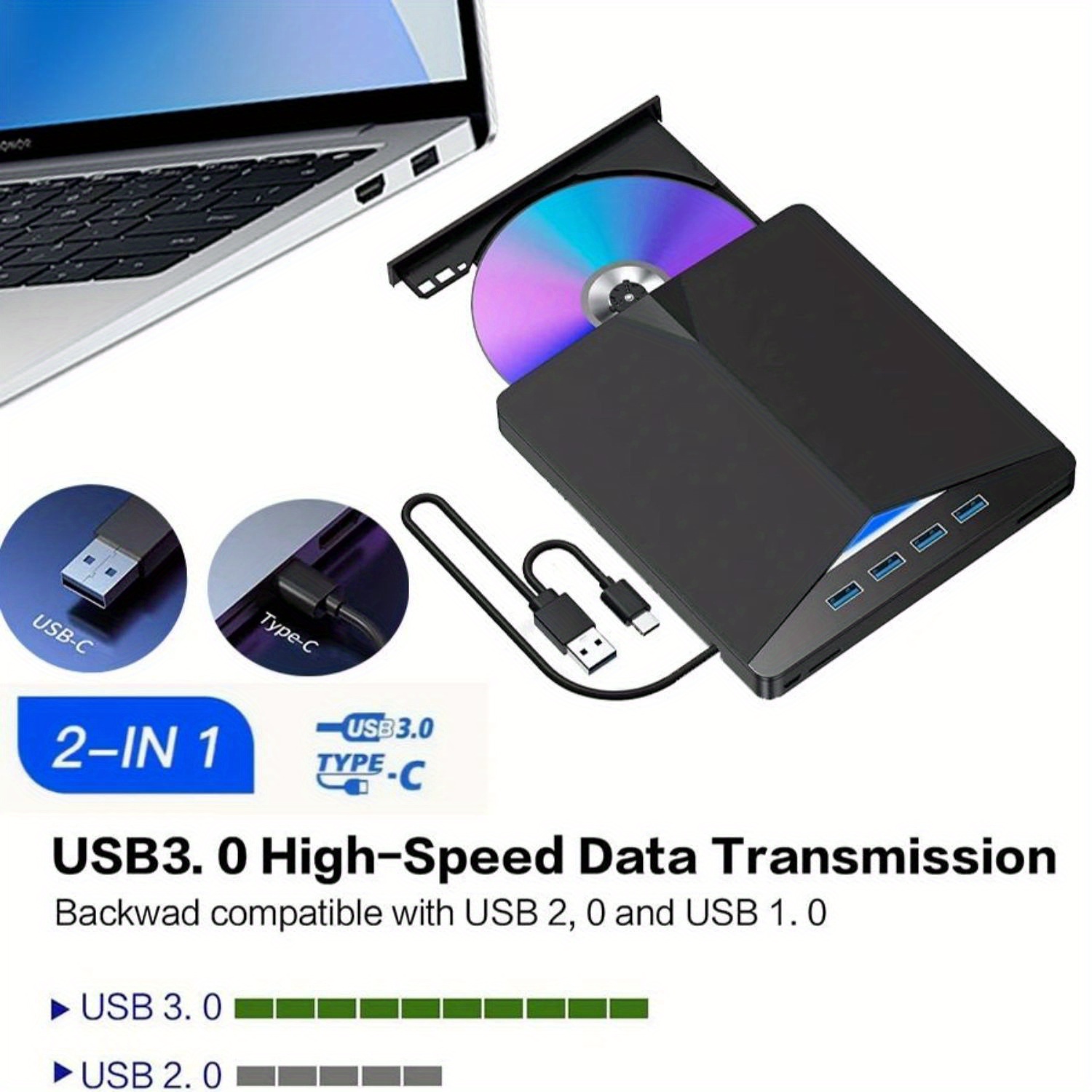 

External Cd/ Dvd Drive For Laptop, 7 In 1 Usb 3.0 Dvd Player Portable Cd/ Dvd Burner, Cd Rom External Dvd Drive For Laptop Compatible With Laptop Desktop Pc Windows 11/ 10/ 8/ 7 Linux Os