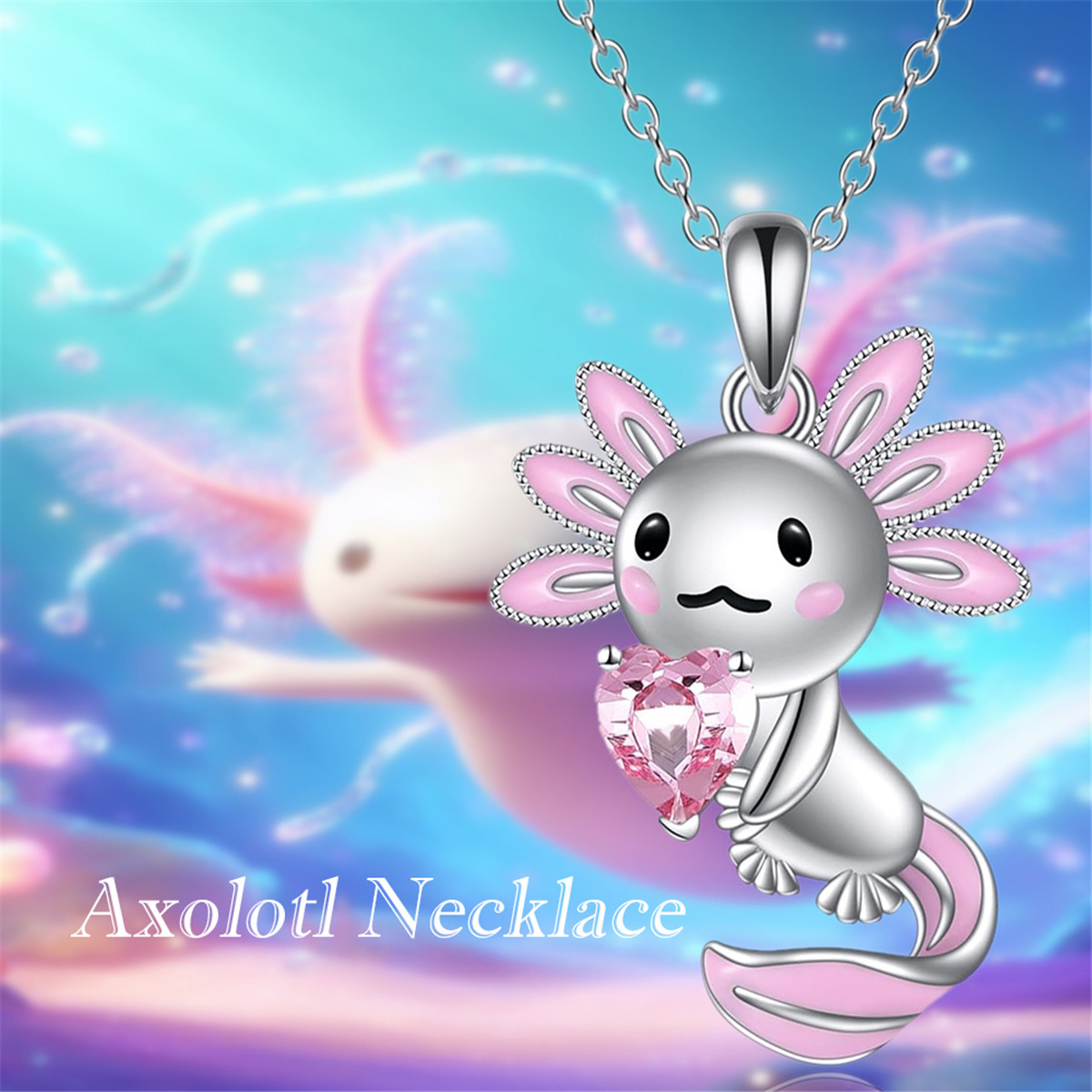 

Women's Cute Axolotl Heart Crystal Pendant Necklace - Zinc Alloy, Artificial Crystal , Lovely Cartoon Animal Jewelry For Ladies And Girls, Ideal For Daily Party Accessories, Gift For 18+