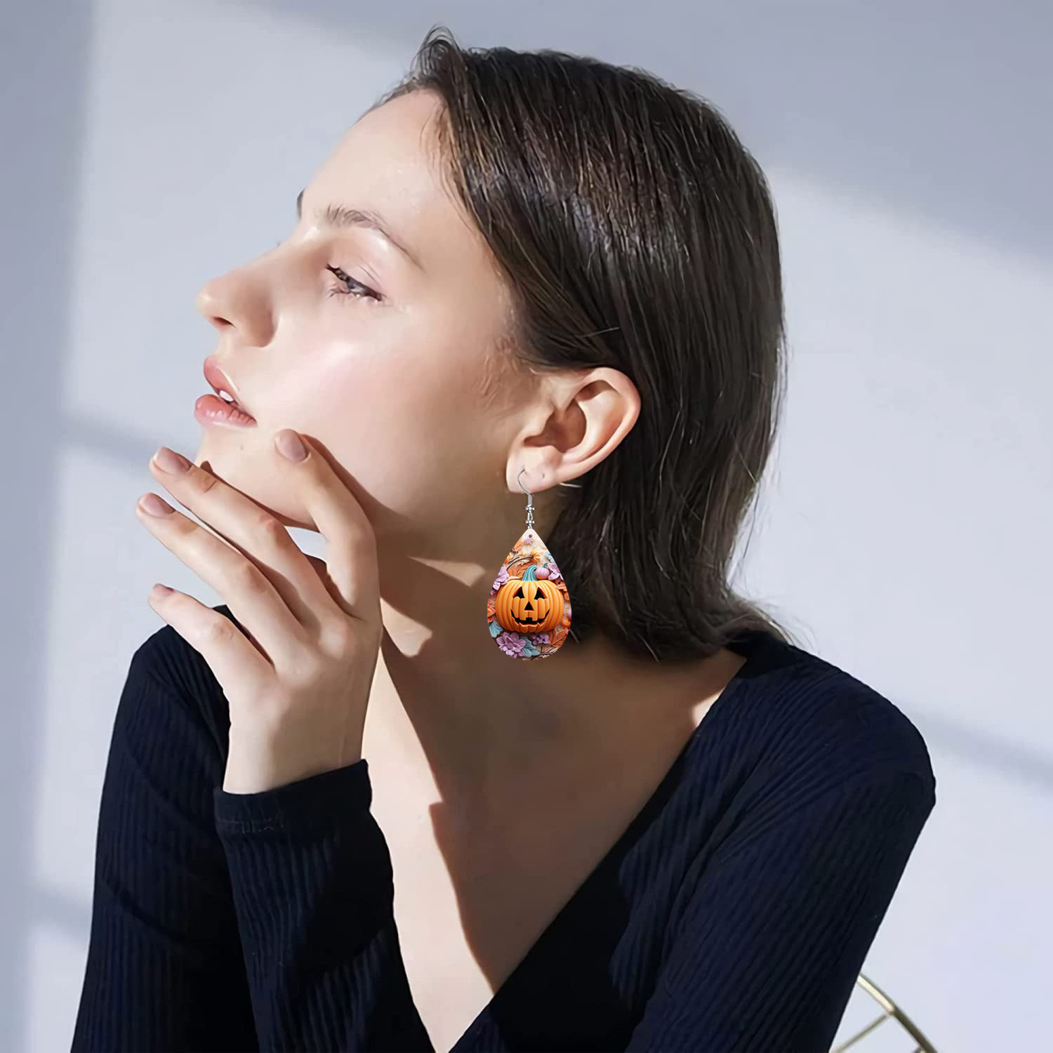 Halloween Pumpkin PU Teardrop Earrings for Women