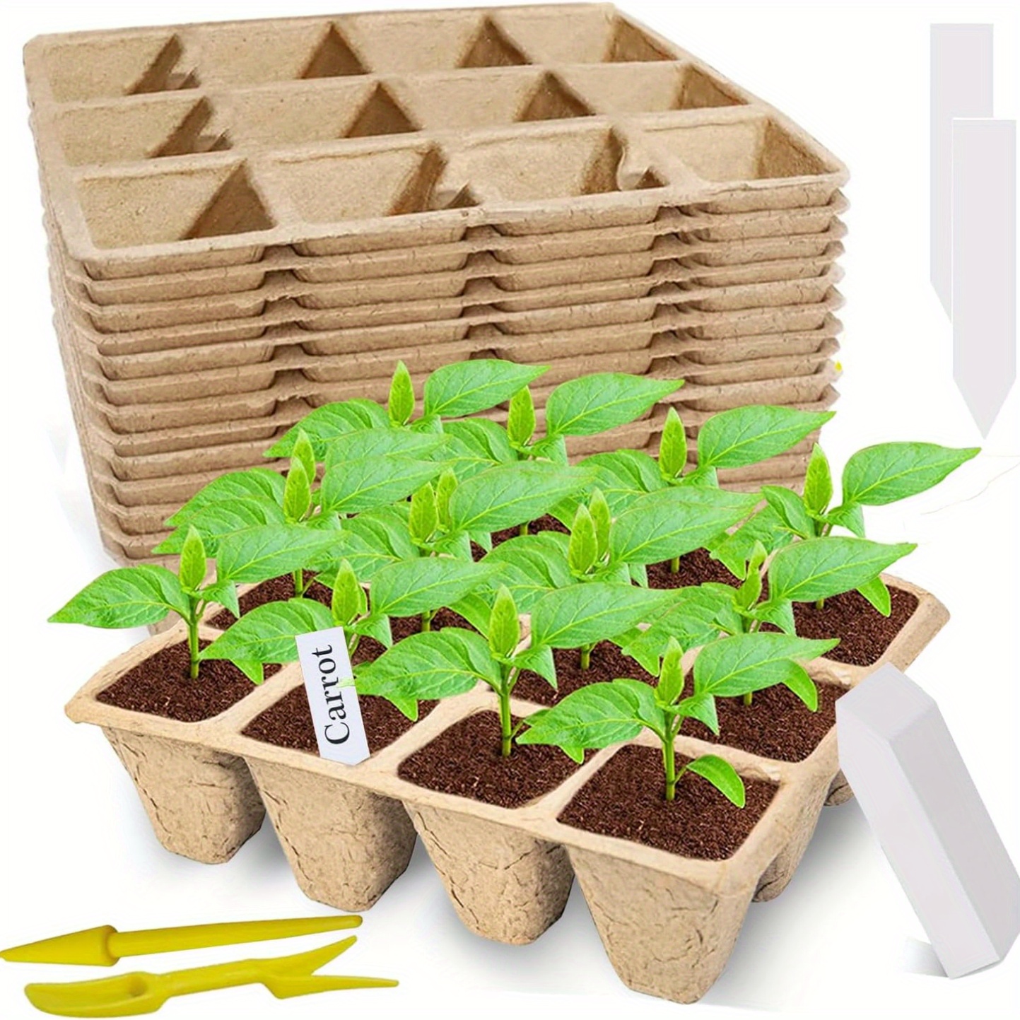 180 Cells Seed Starter Tray, 15 Packs Pots For Seedlings, Germination Plant Starter Kit With 30 Labels And 2 Tools