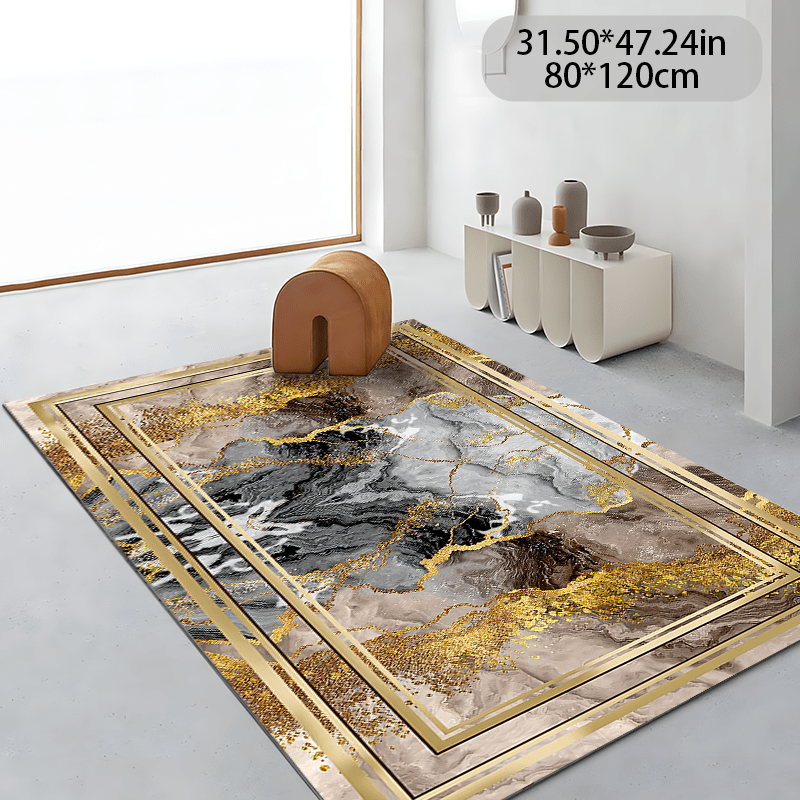 

Luxurious Golden-trimmed Marble Pattern Area Rug - , Non-slip & Machine Washable For Living Room, Bedroom, And Outdoor Use, , Anti-slip, Modern, Carpet, Machine Washable