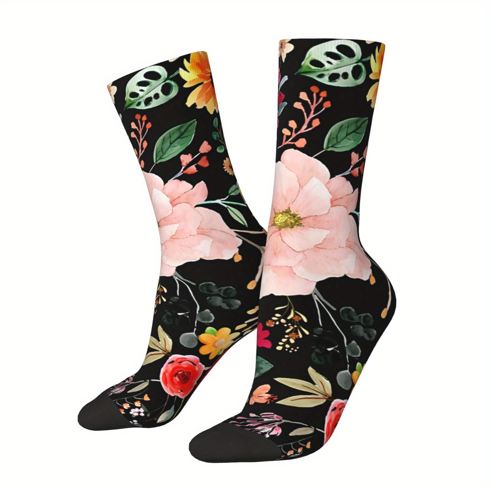 TEMU 1 Pair Retro Vintage Printed Crew Socks, Unisex Hip Hop Style, Seamless Knit Fabric, 95% Polyester 5% Spandex, Men's Novelty , Hand Washable - Gift For Men