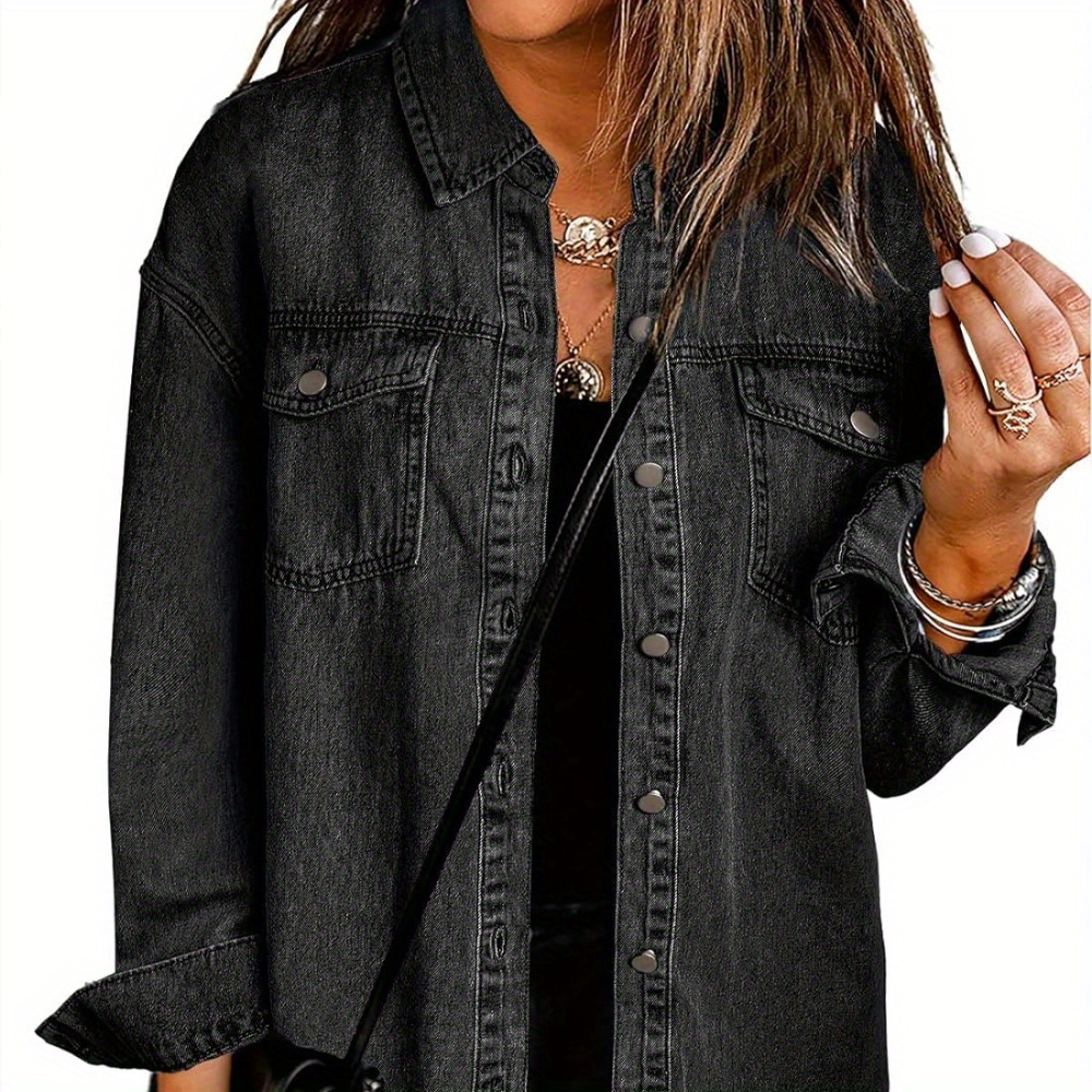 

Women's Denim Jacket Button Down Casual Shacket Jacket Ripped Stretchy Jean Jacket Coat