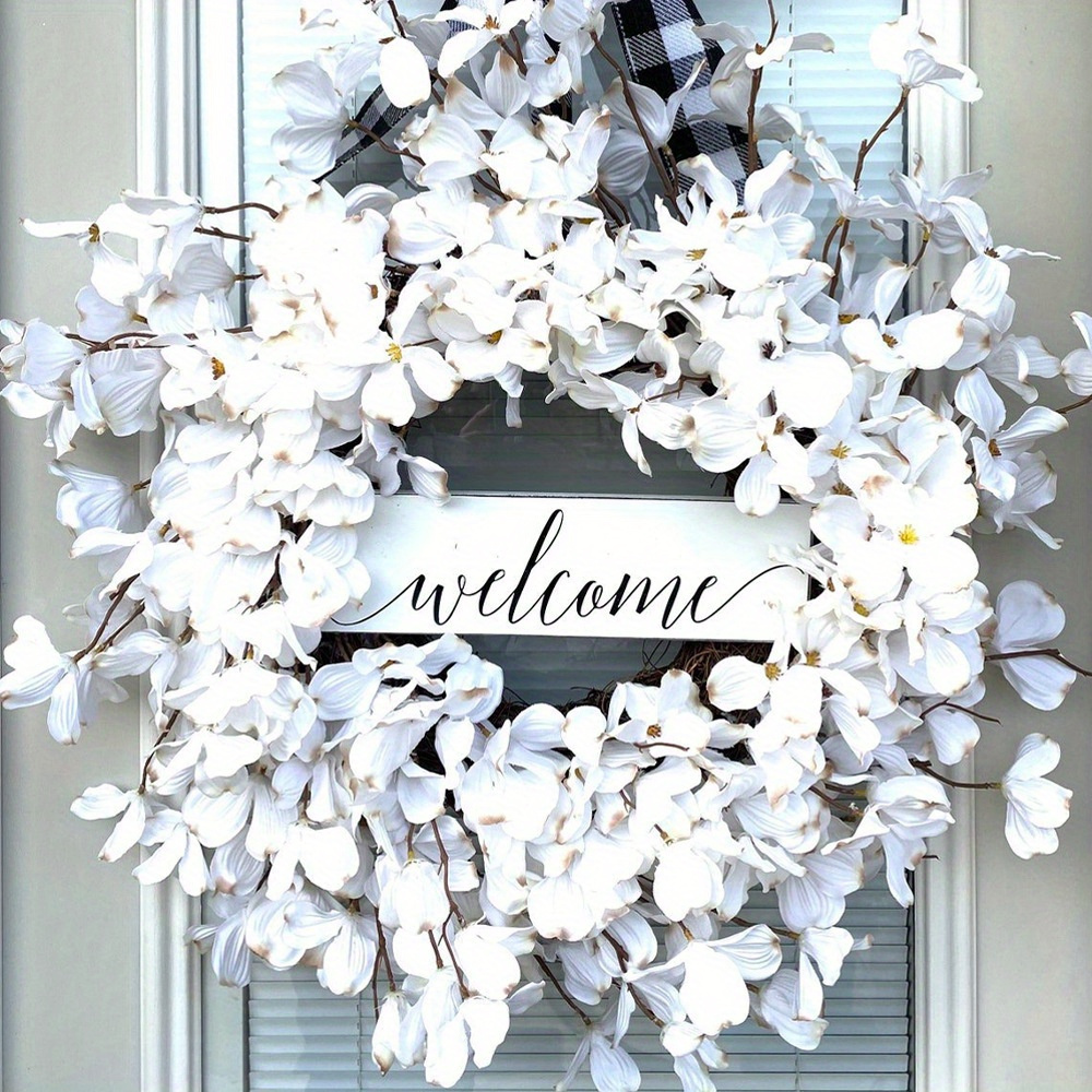 

White Cream Wreath 15.75 Inch Summer Front Door Wreath Flower Farmhouse Wreath Christmas Festival Celebration Front Door Wall Window Hanging Christmas Decor