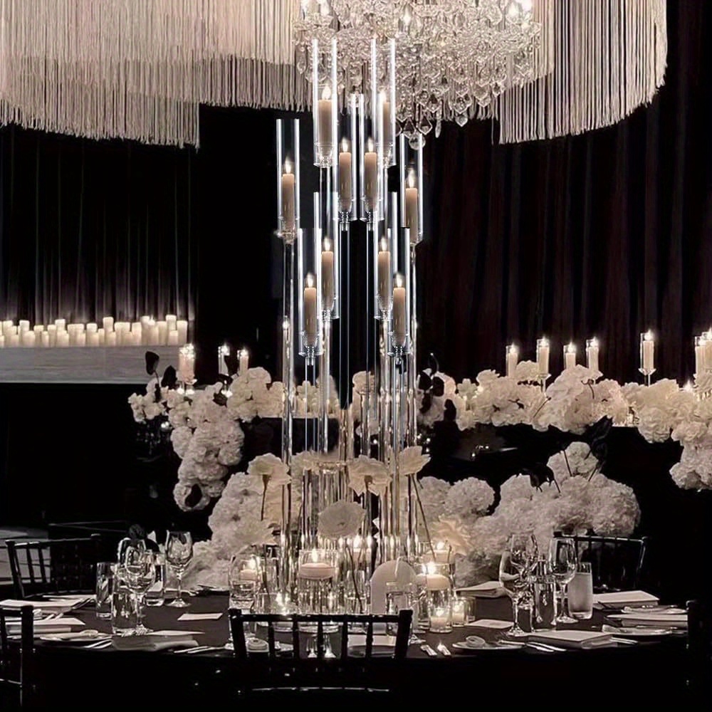 

10 Arms Acrylic Candelabra Wedding Centerpiece, 3.37inches Floor Acrylic Clear Candlesticks Holder With Acrylic Shade For Baby Shower Event Dinner Party Decoration (fit 0.8led Candles)