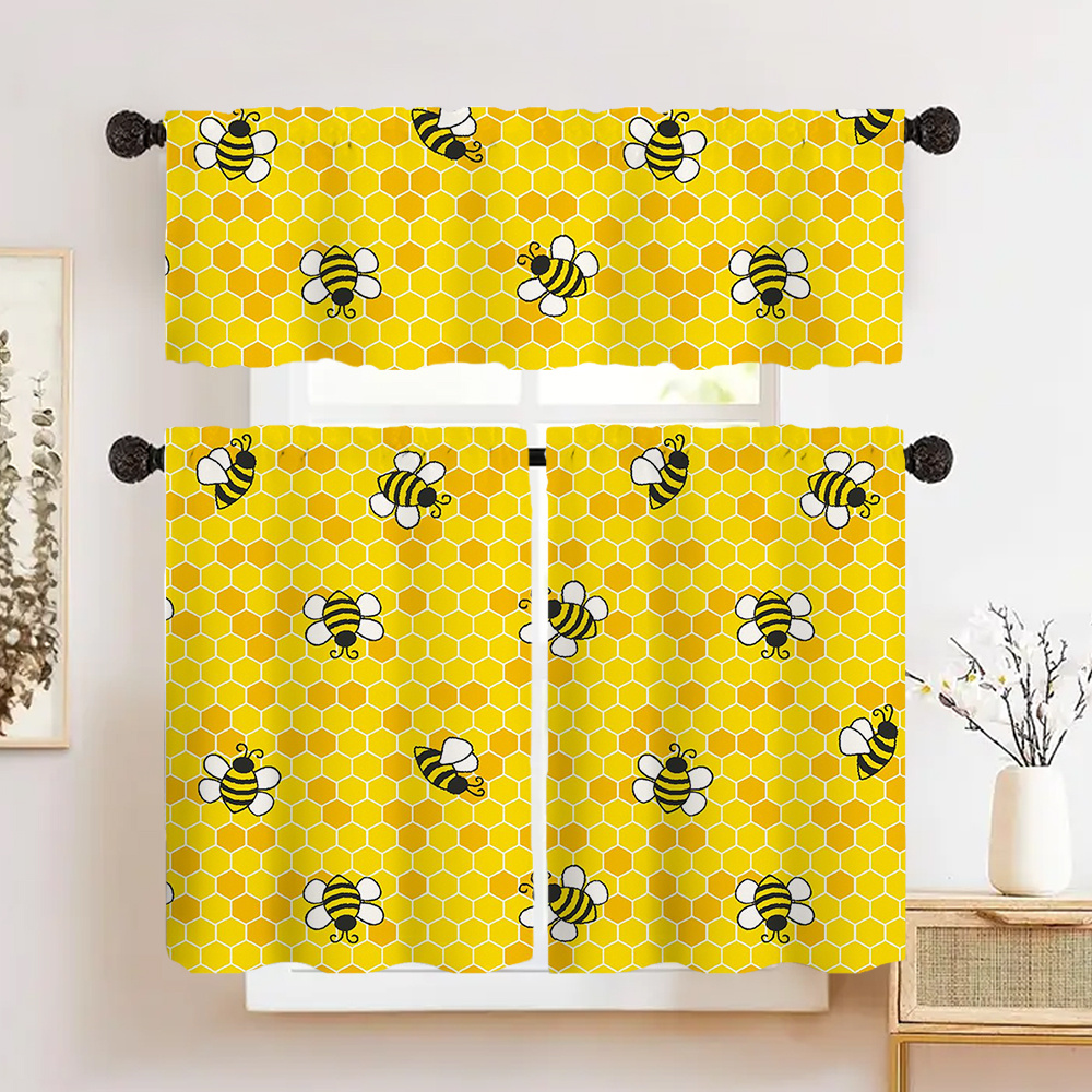 

1pc/2pcs Bee Curtain, Polyester Printed , - Rod Decor Curtain, Suitable For , , , Bathroom, , , Etc., Decoration,