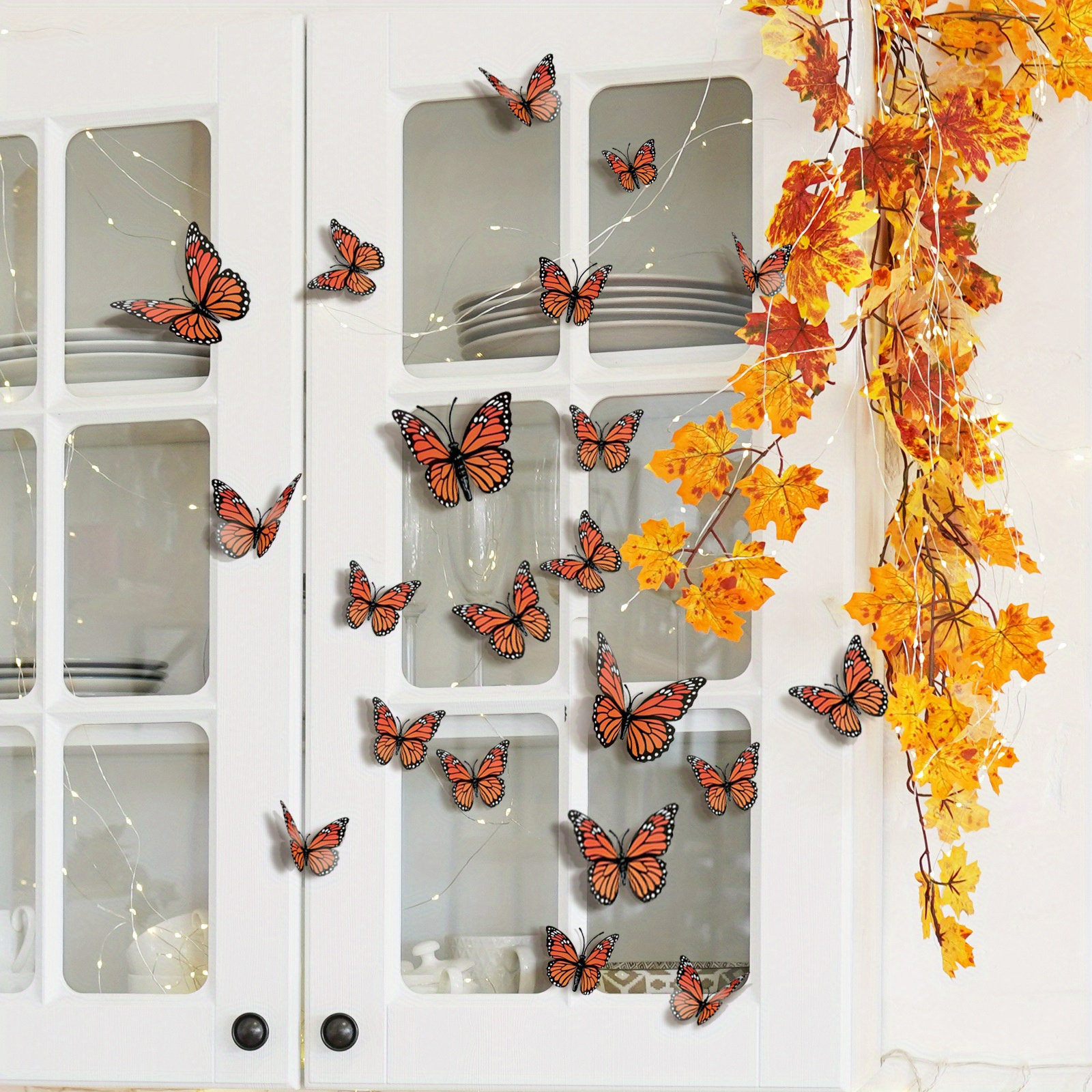 

3d Monarch Butterfly Decals Set Of 12 - Pvc Wall Stickers For Home And Party Decor, Ideal For Birthdays, Graduation, And Patriotic Holidays