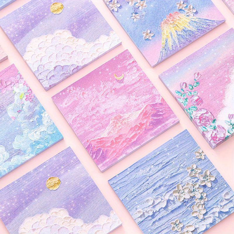 

4pcs Floral Themed Self-adhesive Note Pads, 200 Sheets Each, Cute Square Notes For School And Office Supplies