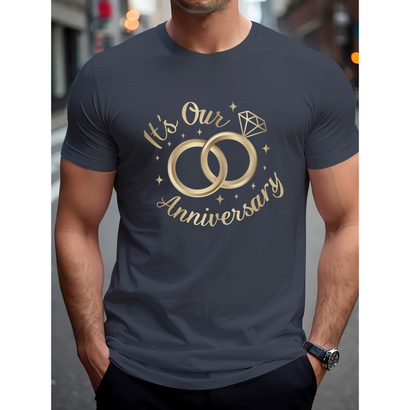 

Golden Anniversary Print T-shirt - Casual Summer Short Sleeve Crew Neck Tee - Machine Washable - Polyester Fabric