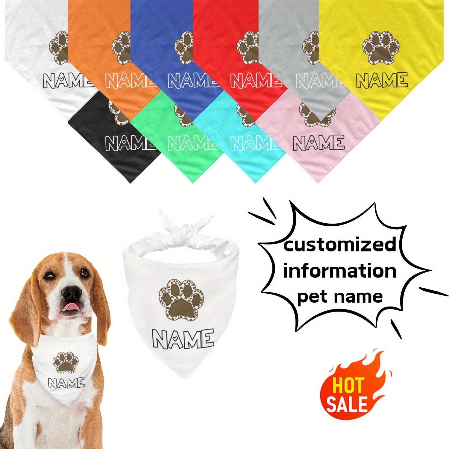 

Customizable Dog Bandanas With Name, Personalized Pet Scarf Gift, All-season Knit Fabric, Breathable Polyester-spandex Blend, Machine Washable, Adjustable Tether For Small, Medium, & Large Breeds