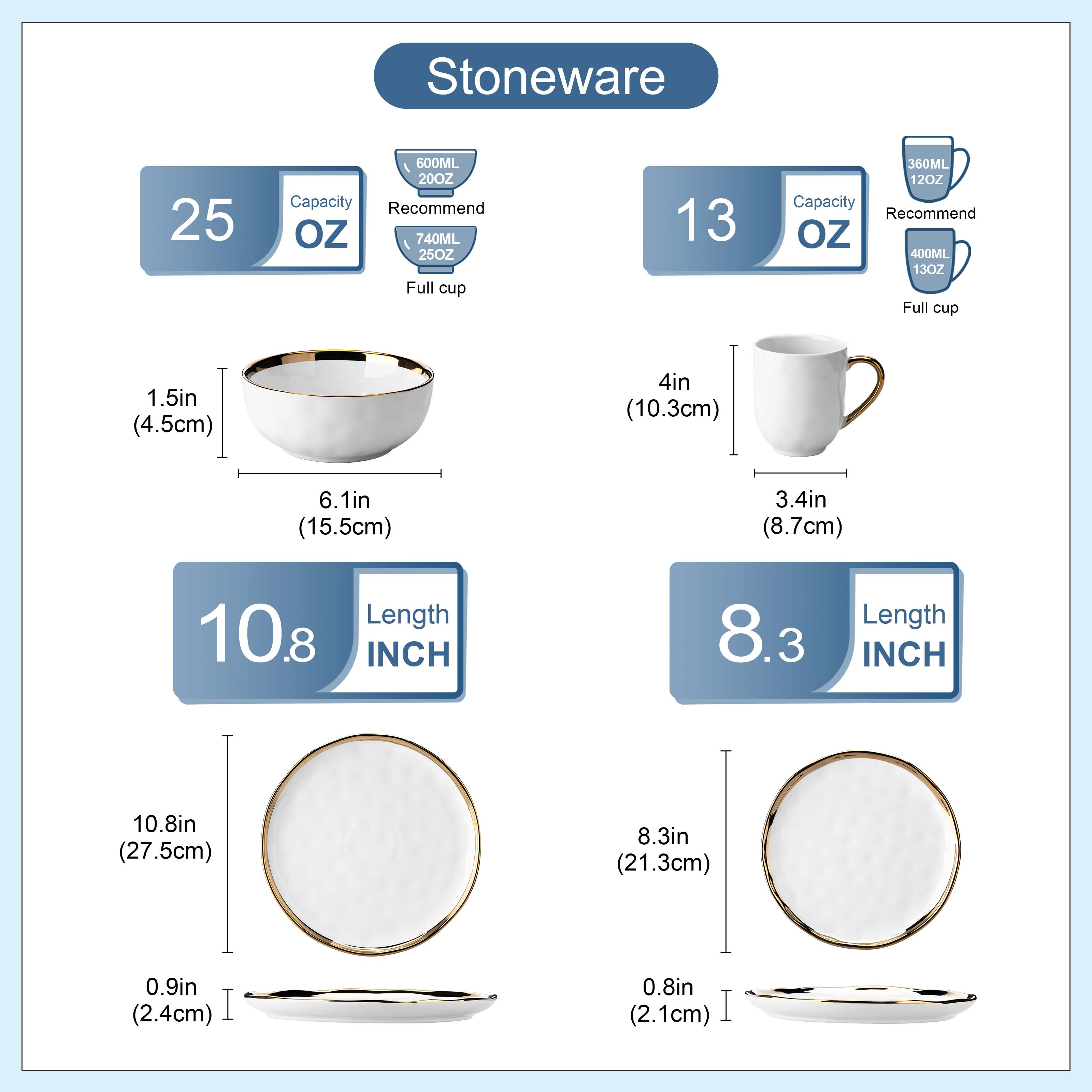 TEMU 16 Piece White And Gold Stoneware Dinnerware Sets Handmade Dinnerware With Gold Trim, Dishwasher Safe Dinner Set
