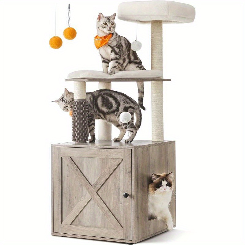 

Feandrea Woodywonders Cat Tree With Litter Box Enclosure, 2-in-1 Modern Cat Tower For Indoor Cats, 52. 8-inch Cat Condo With Self Groomer, Scratching Posts, Washable Cushions