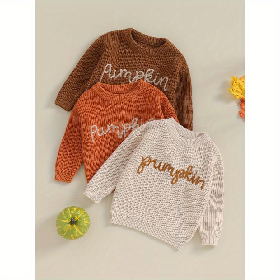 

Toddler Baby Girls Autumn Winter Halloween Knit Sweater Long Sleeve Crewneck Letter Embroidery Pullover Knitwear