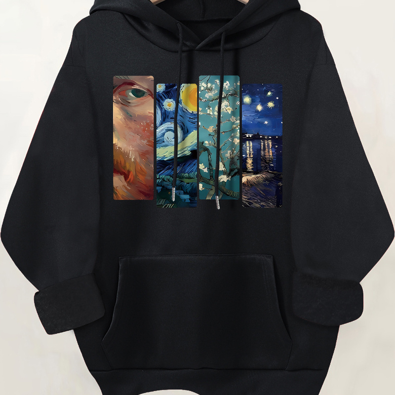 

Starry Sky Print Kangaroo Pocket Hoodie, Casual Long Sleeve Drawstring Hoodies Sweatshirt, Women's Clothing