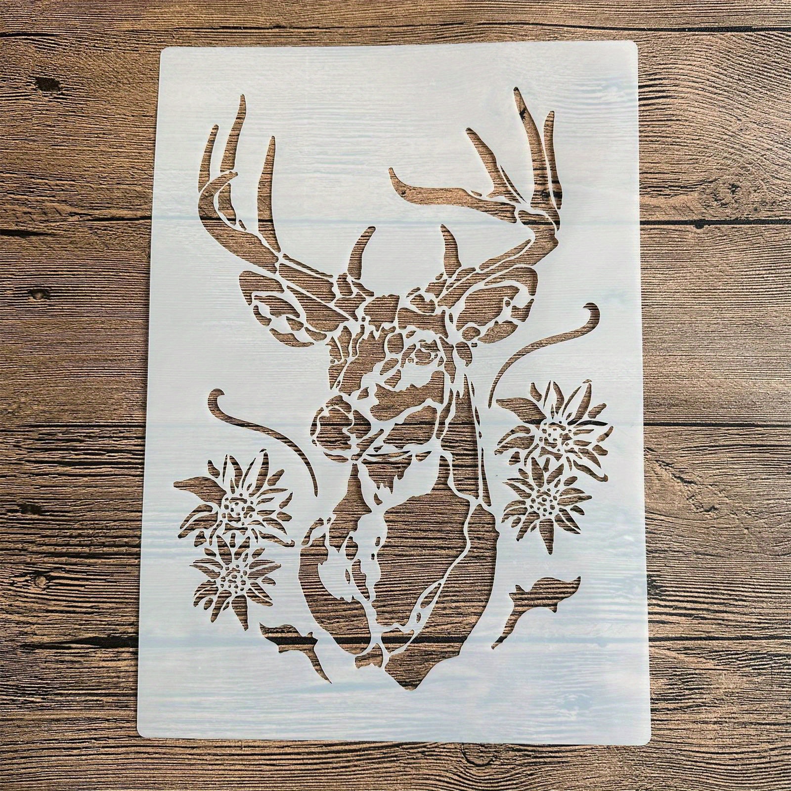 

Vibrant Deer Pattern Reusable Stencil - 11.7" X 8.3" Pet Plastic Template For Diy Wall Art, Scrapbooking & Crafts - & Washable