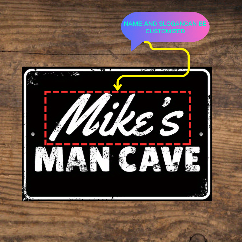 

Man Cave Personalized Vintage Sign - 8x12 Inch Aluminum Frame, Waterproof, Horizontal, Retro Style