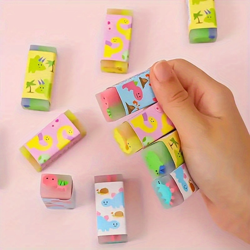 6pcs Random Color Dinosaur Pencil Eraser Cute Funny Eraser, Painting Art Eraser