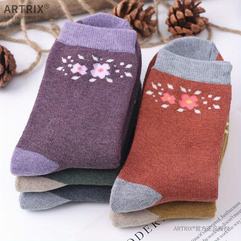Random 3 Pairs Women's Autumn Winter Socks Middle-aged Thickened Winter Warm Towel Socks Terry Socks Vintage Terry Socks