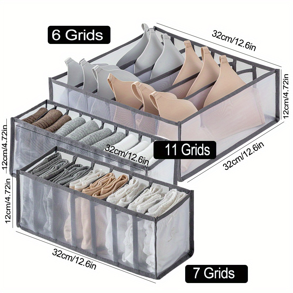 3 piece fabric underwear socks clothes storage organizer set foldable drawer divider boxes for closet     thickened cabinet organizers suitable   14 details 2