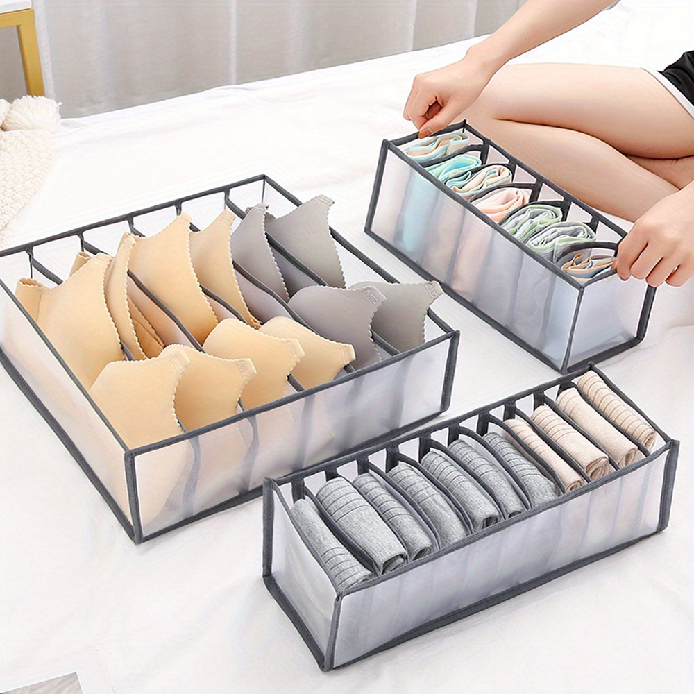 3 piece fabric underwear socks clothes storage organizer set foldable drawer divider boxes for closet     thickened cabinet organizers suitable   14 details 5