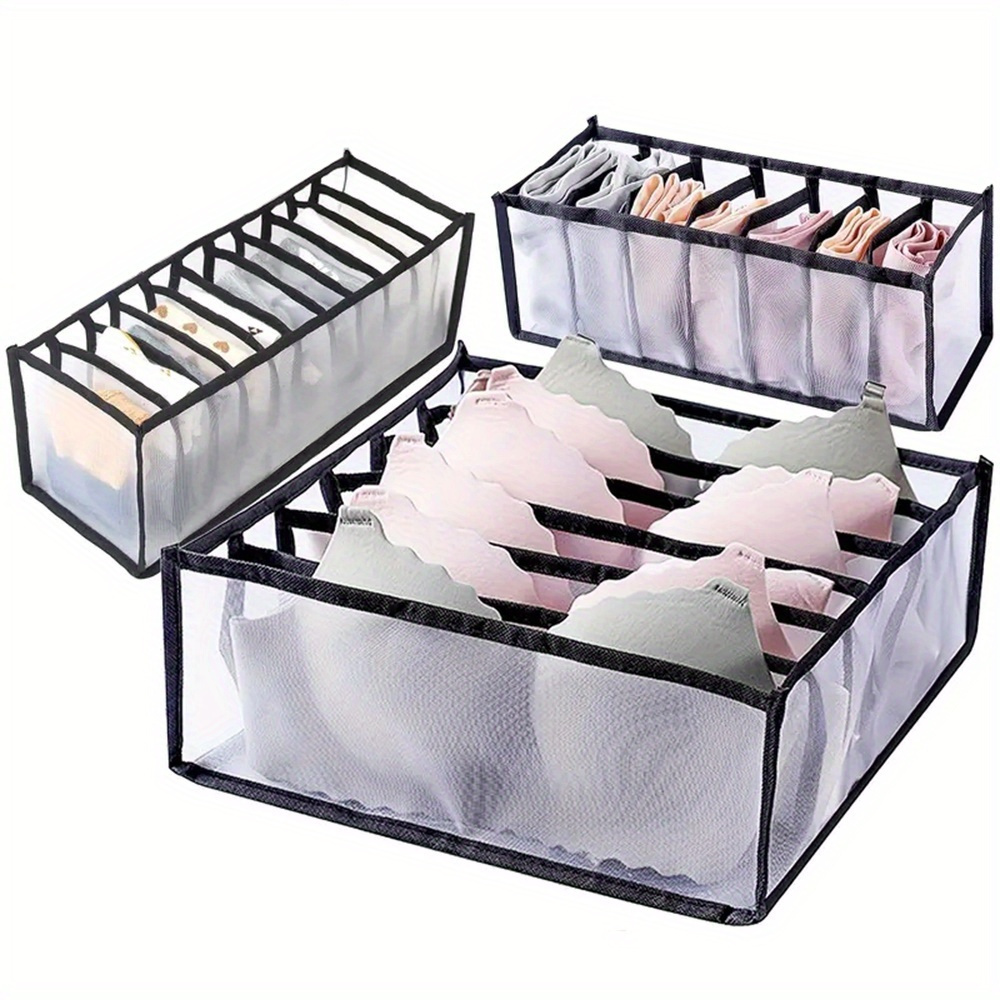 3 piece fabric underwear socks clothes storage organizer set foldable drawer divider boxes for closet     thickened cabinet organizers suitable   14 details 7