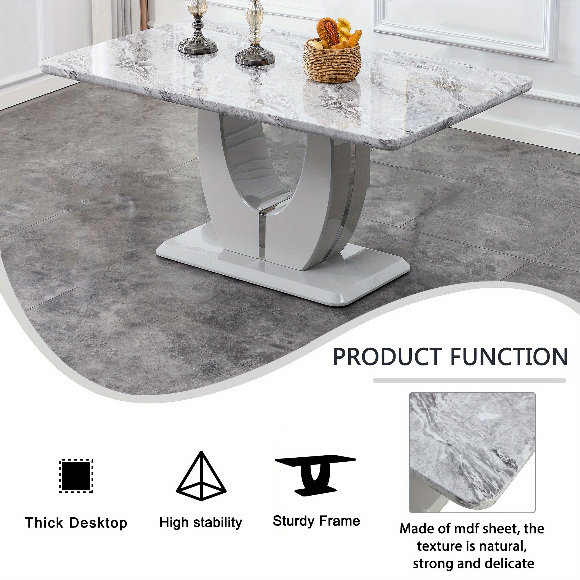 63 dining table with 6 velvet dining chairs modern dining table for 4 6 people Product details 2