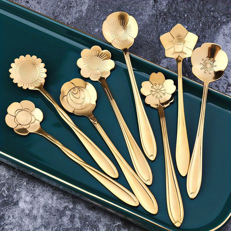 stainless steel coffee spoons set 8pcs   design dessert tea honey stirring spoons kitchen utensils details 0