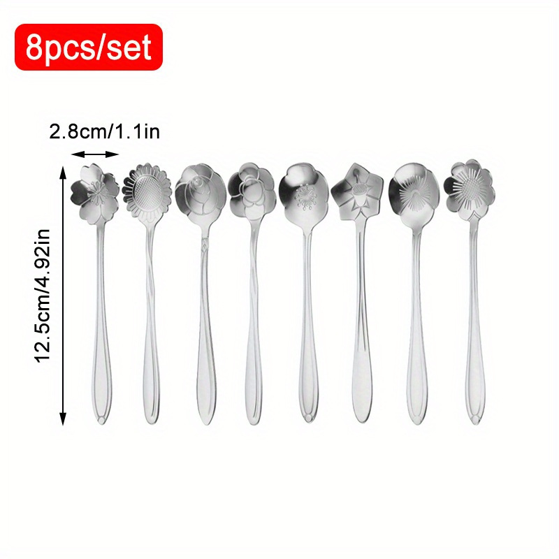 stainless steel coffee spoons set 8pcs   design dessert tea honey stirring spoons kitchen utensils details 1