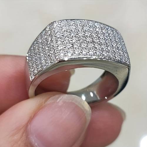 1pc fashion micro pave shiny synthetic zirconia wide rings for women daily casual banquet party jewelry accessories