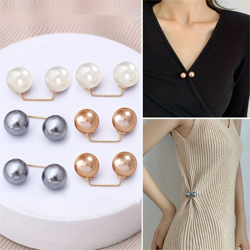 6pcs Pearl Brooch Pins Set, Adjustable Neckline & Shoulder Strap Clips, Anti-exposure, Easy Application, Versatile Fashion Accessory For Women